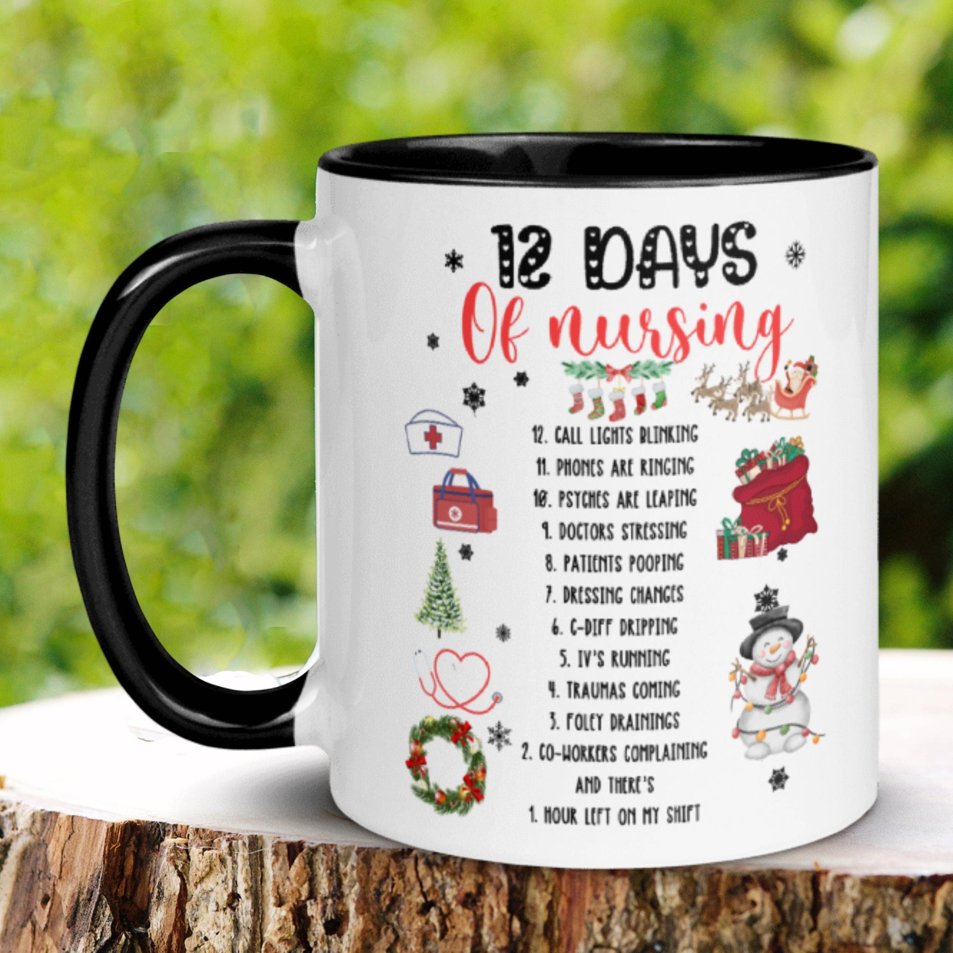 Nurse Gift, Christmas Gifts, Nurse Christmas Mug, 12 Days of Nursing Mug - Zehnaria - WINTER HOLIDAY - Mugs