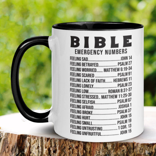 Bible Emergency Numbers Mug, Bible Mug, Christian Gifts, Christian Mugs - Zehnaria - FAITH AND RELIGION - Mugs