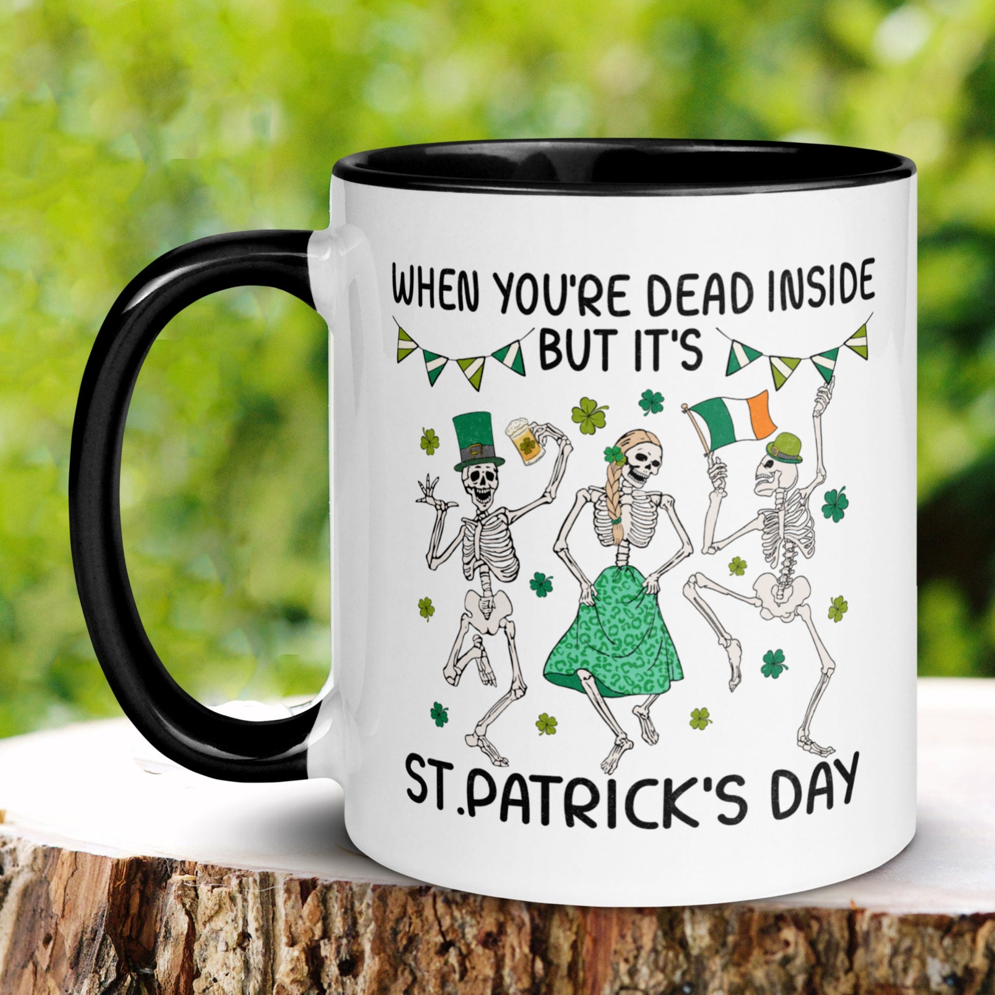 St Patricks Day, Dancing Skeletons Mug, Skeleton Mug, Saint Patricks Day Gifts, Funny Irish Coffee Mug, Shamrock Clover, Dead Inside, 1412 - Zehnaria - MORE HOLIDAYS & SEASONS - Mugs