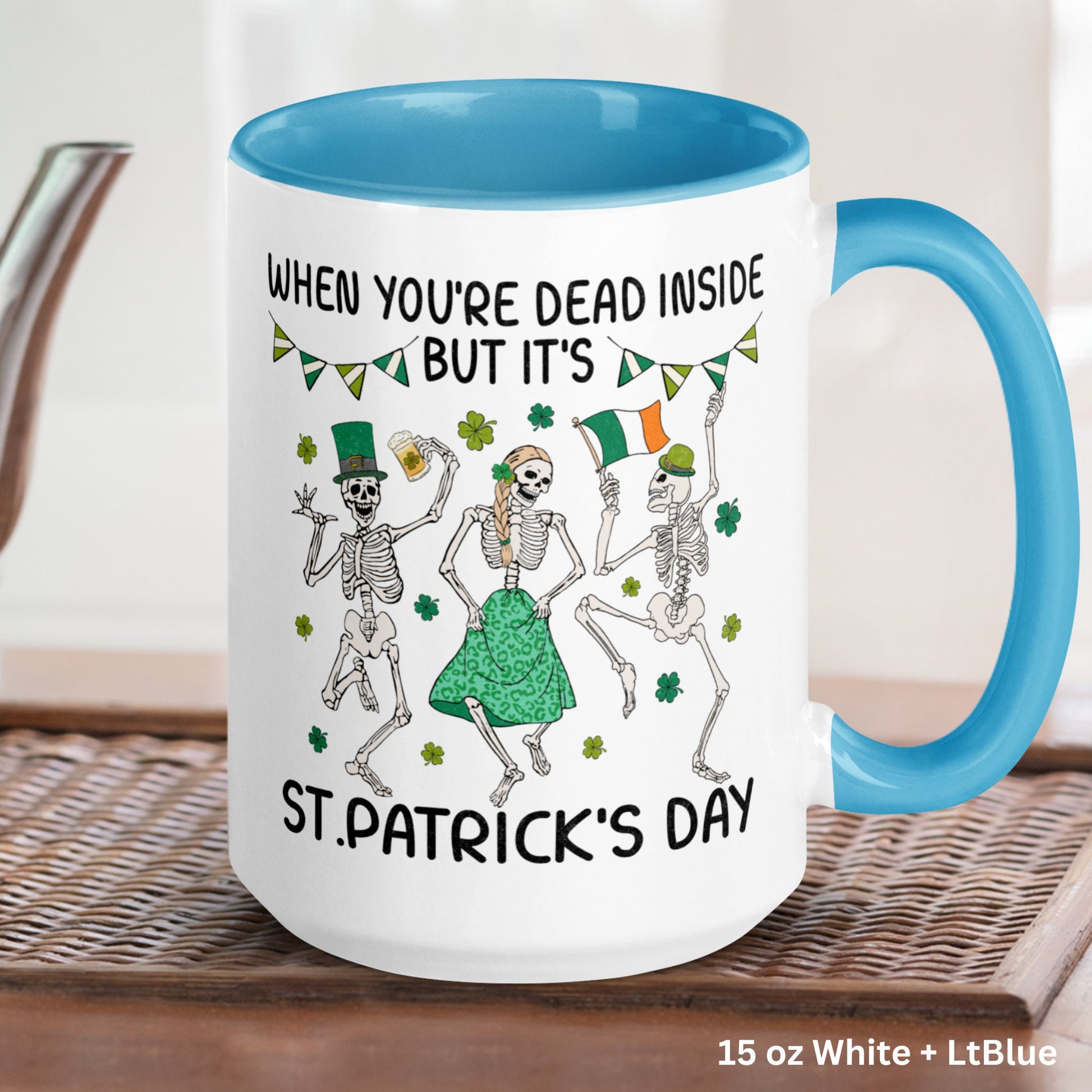 St Patricks Day, Dancing Skeletons Mug, Skeleton Mug, Saint Patricks Day Gifts, Funny Irish Coffee Mug, Shamrock Clover, Dead Inside, 1412 - Zehnaria - MORE HOLIDAYS & SEASONS - Mugs