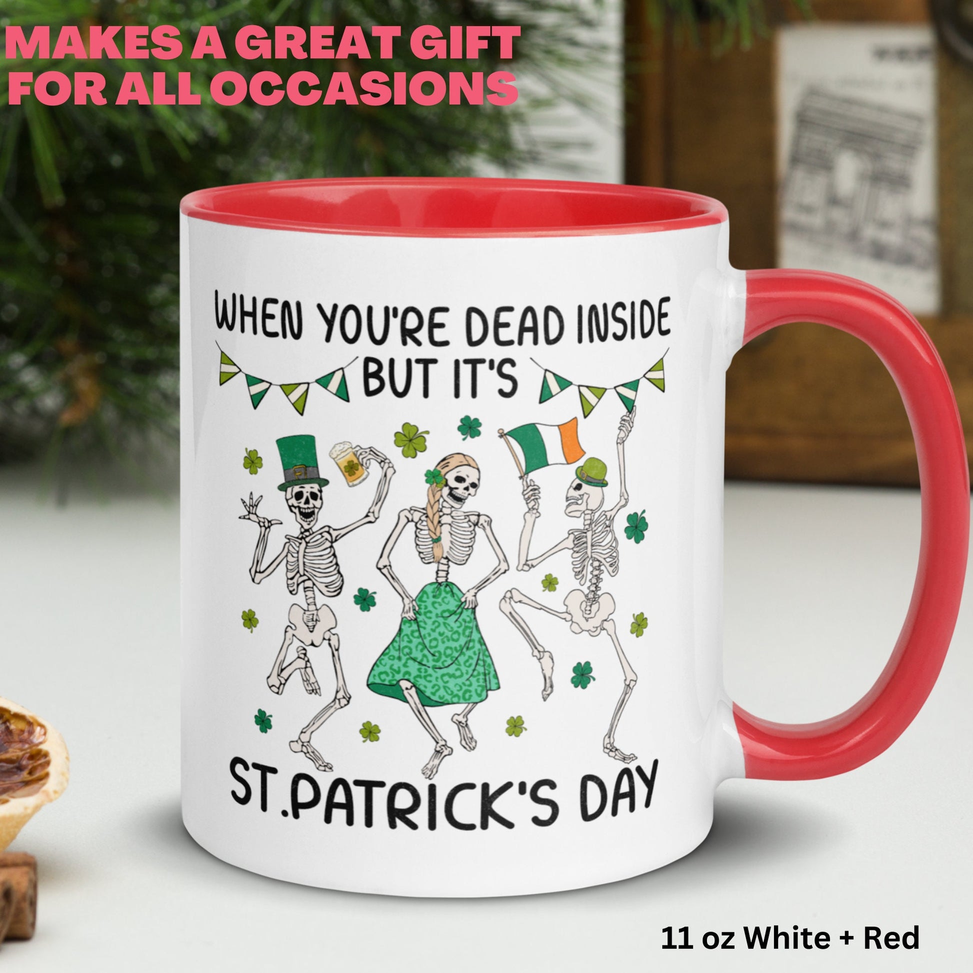 St Patricks Day, Dancing Skeletons Mug, Skeleton Mug, Saint Patricks Day Gifts, Funny Irish Coffee Mug, Shamrock Clover, Dead Inside, 1412 - Zehnaria - MORE HOLIDAYS & SEASONS - Mugs