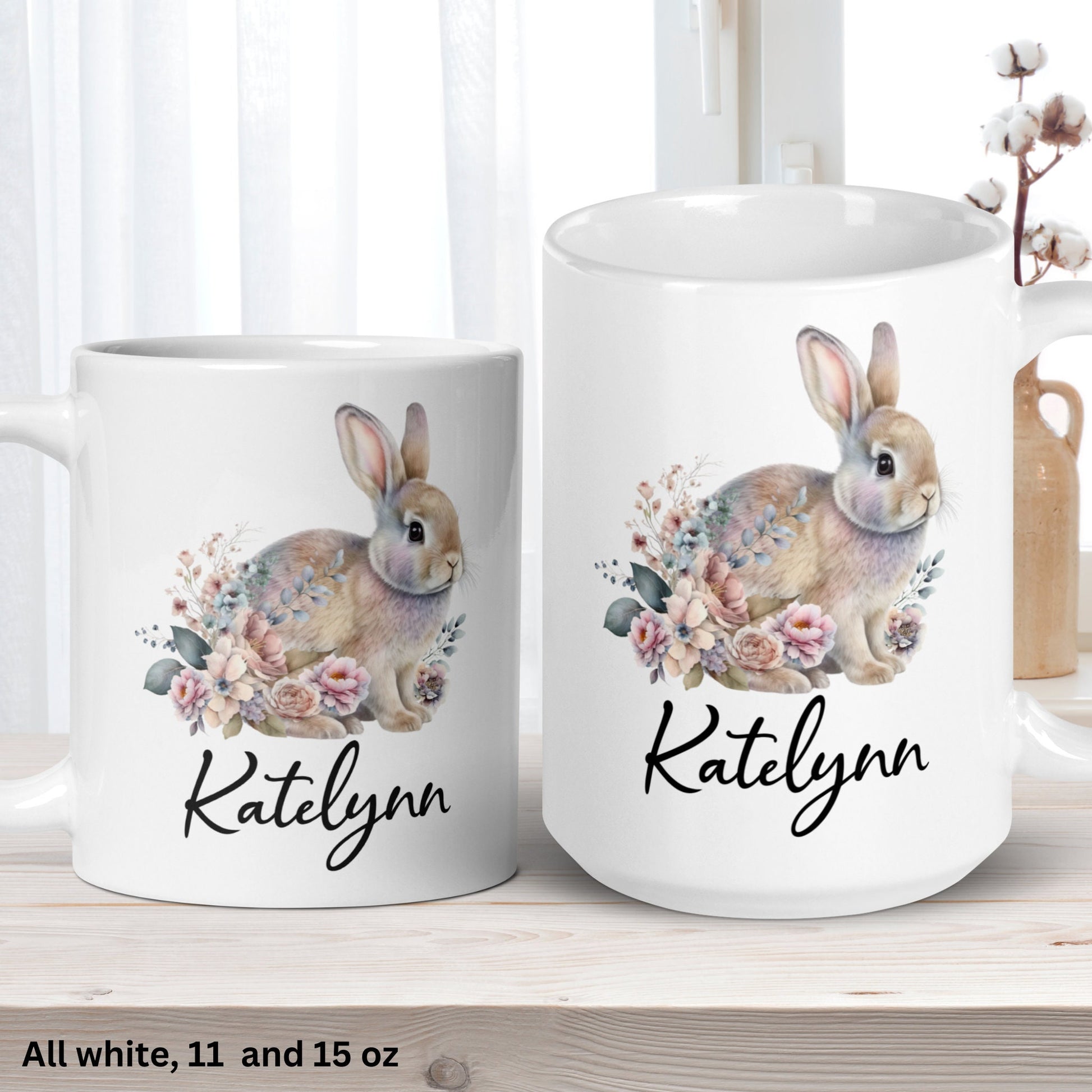 Rabbit Lover Gift, Personalized Easter Mug, Easter Bunny Coffee Mug, Name Mug - Zehnaria - MORE HOLIDAYS & SEASONS - Mugs