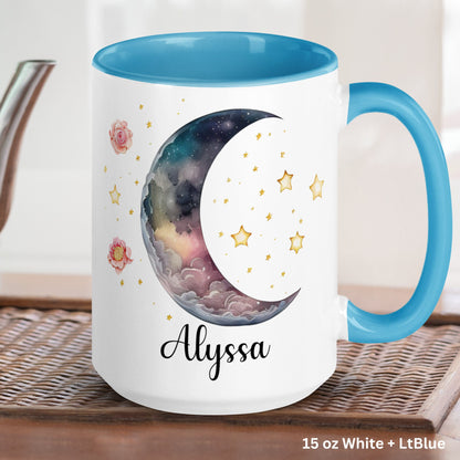 Personalized Moon Mug, Celestial Moon, Moon and Stars Coffee Mug, Witchy Gift - Zehnaria - BIRTHDAY & ZODIAC - Mugs