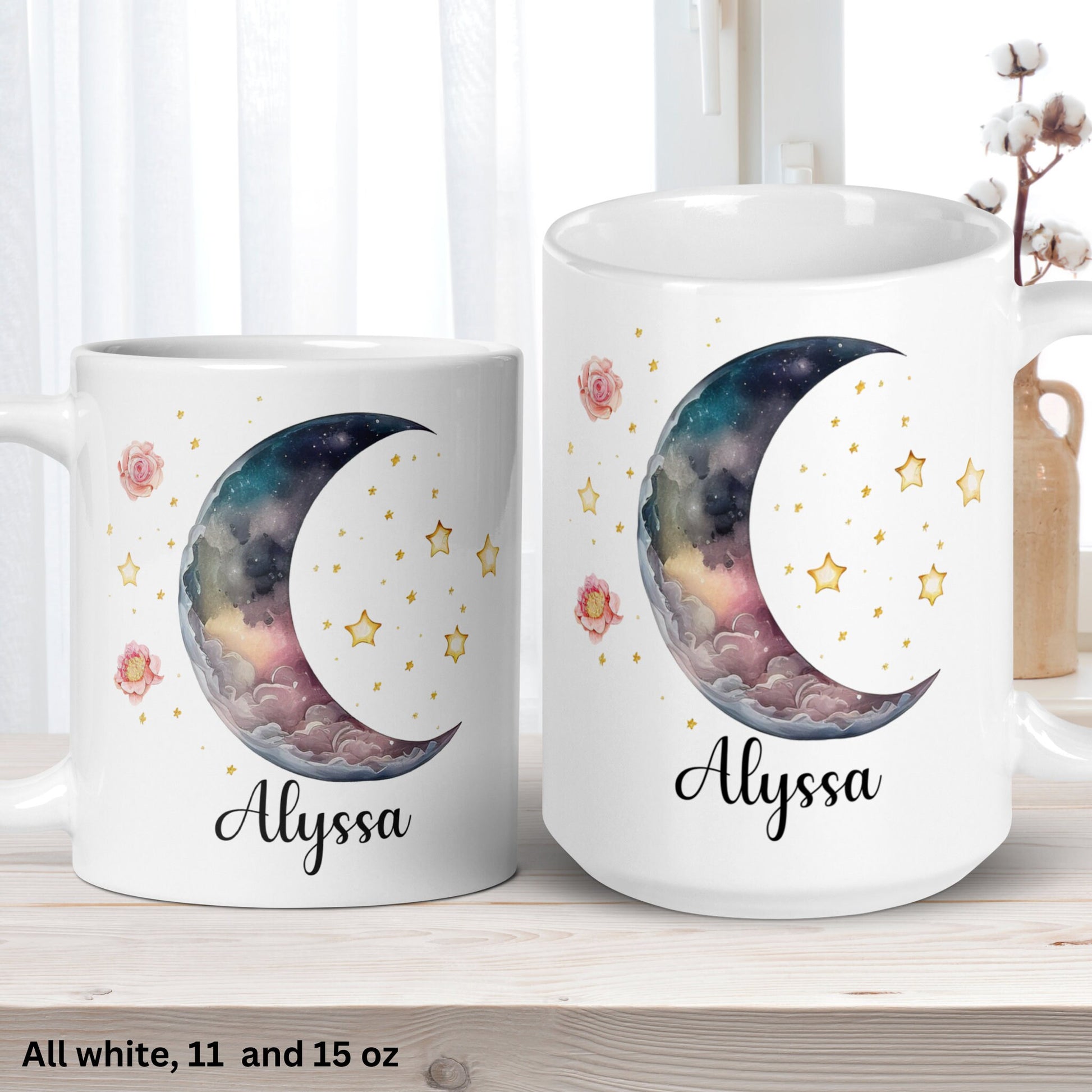 Personalized Moon Mug, Celestial Moon, Moon and Stars Coffee Mug, Witchy Gift - Zehnaria - BIRTHDAY & ZODIAC - Mugs