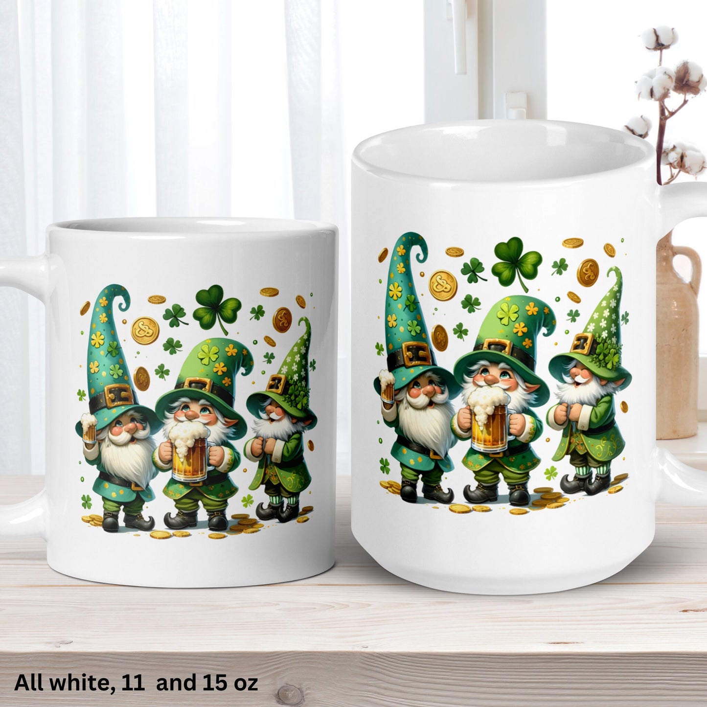 Garden Gnome Mug, St Patricks Day Gifts, Irish Coffee Mug, Saint Patricks Day Gnomes, Shamrock Clover, Good Luck Mug, Holiday Gift, 1439 - Zehnaria - MORE HOLIDAYS & SEASONS - Mugs