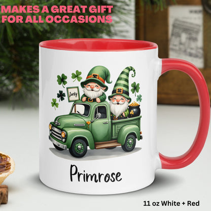 Garden Gnome Mug, Personalized Gift, St Patricks Day Gifts, Irish Coffee Mug, Saint Patricks Day Gnomes, Shamrock Farm Truck, Good Luck 1437 - Zehnaria - MORE HOLIDAYS & SEASONS - Mugs