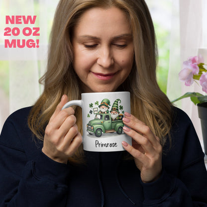 Garden Gnome Mug, Personalized Gift, St Patricks Day Gifts, Irish Coffee Mug, Saint Patricks Day Gnomes, Shamrock Farm Truck, Good Luck 1437 - Zehnaria - MORE HOLIDAYS & SEASONS - Mugs