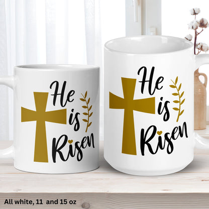 Christian Gifts, Christian Mug, He Is Risen, Easter Mugs, Christian Coffee Mug, Jesus Gold Cross Mug, Easter Coffee Cup, Easter Gift, 1451 - Zehnaria - MORE HOLIDAYS & SEASONS - Mugs