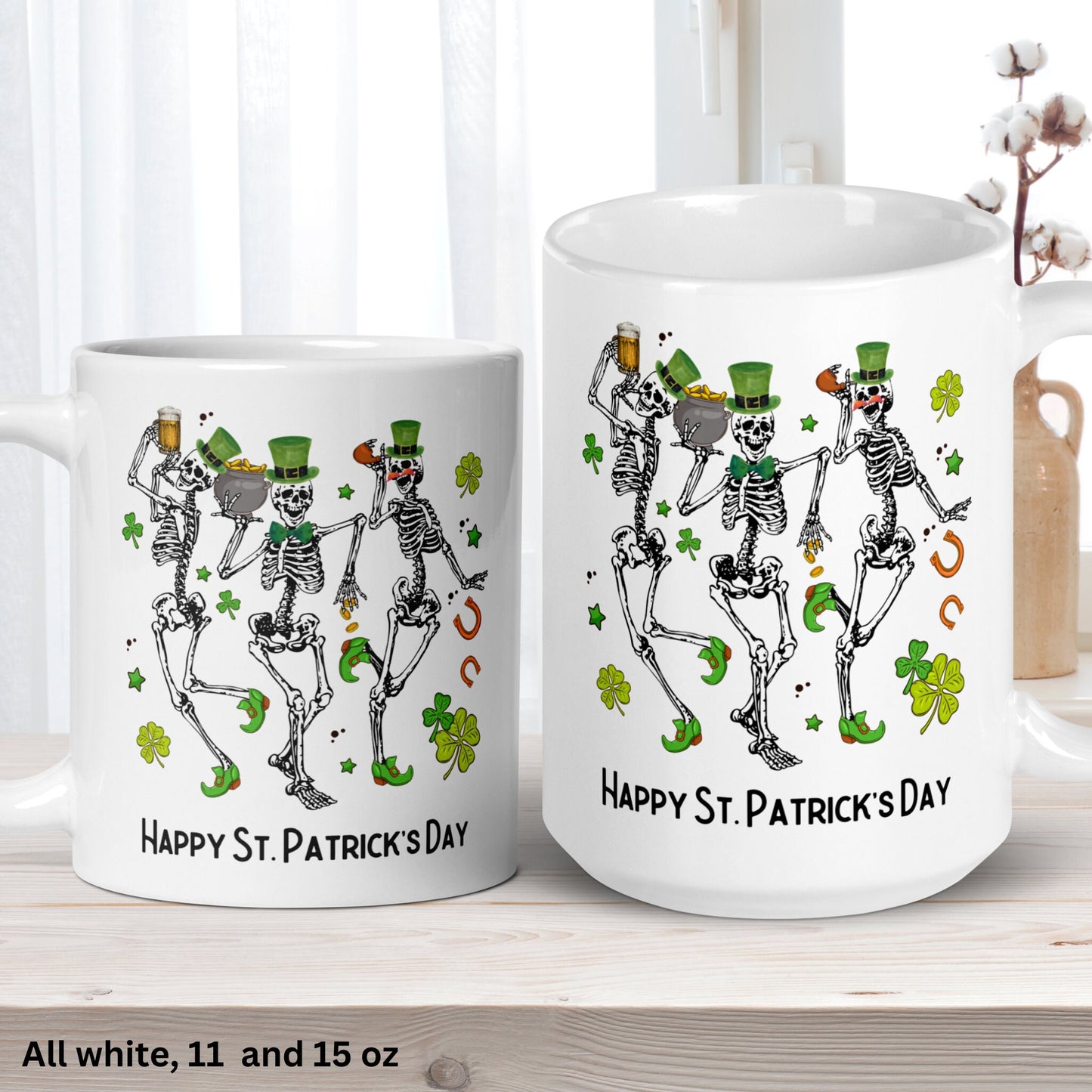 St Patricks Day, Funny Mug, Funny Coffee Mug, Saint Patricks Day Gifts, St. Patrick, Dancing Skeletons, Skeleton Gift, Shamrock Clover, 1435 - Zehnaria - MORE HOLIDAYS & SEASONS - Mugs