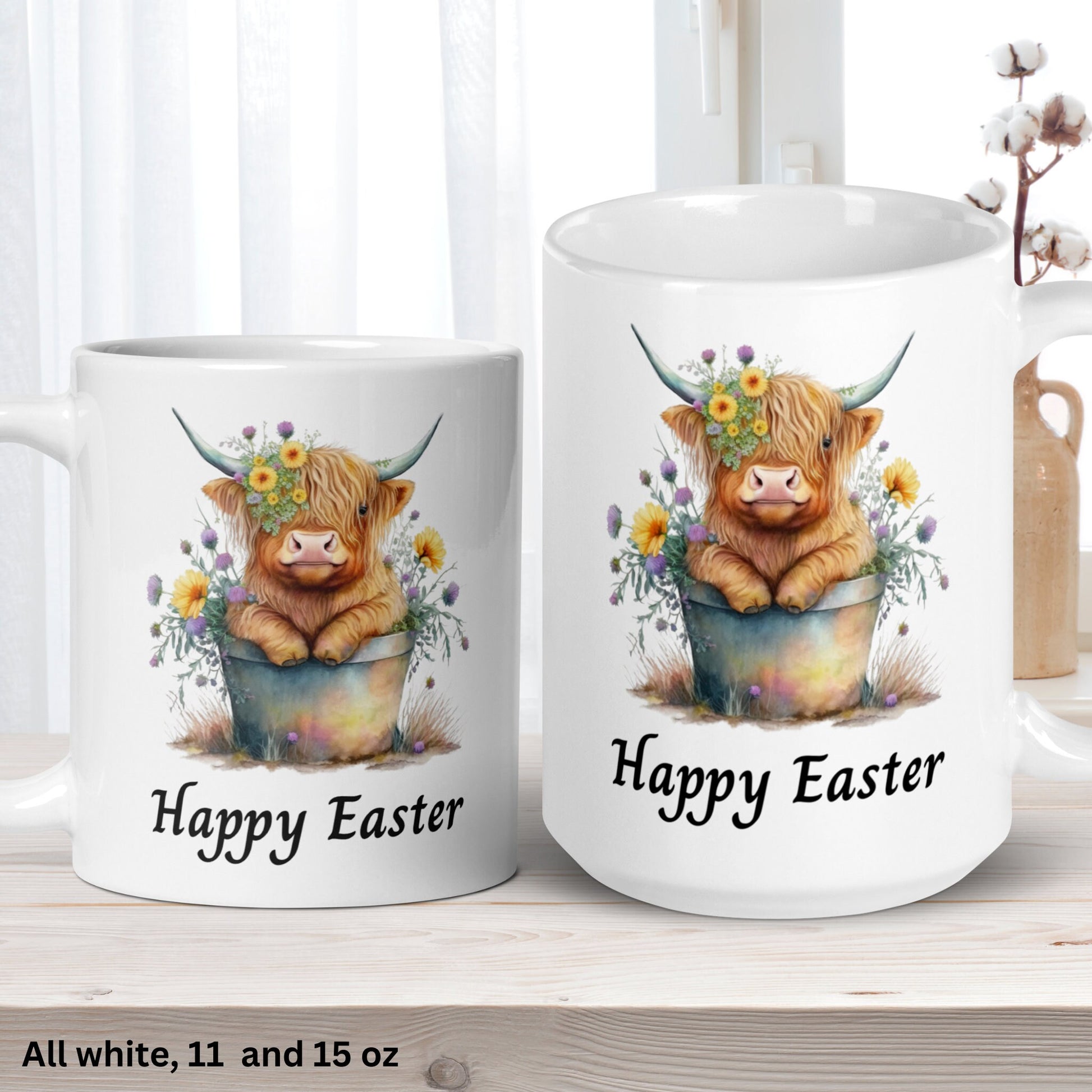 Easter Highland Cow Mug, Personalized Gift, Easter Gifts, Easter Mug - Zehnaria - MORE HOLIDAYS & SEASONS - Mugs