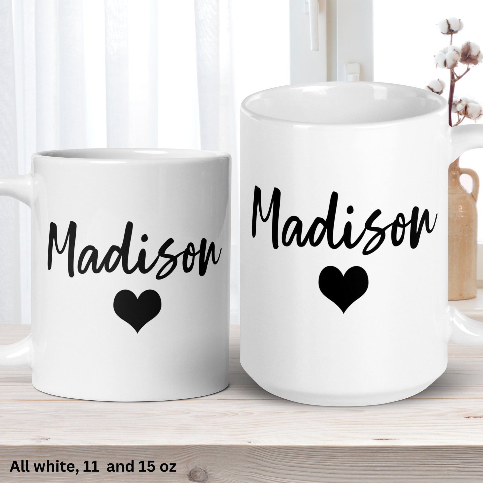 Valentines Day, Personalized Heart Mug, Custom Name Mug, Heart Coffee Mug - Zehnaria - ALL PERSONALIZED - Mugs