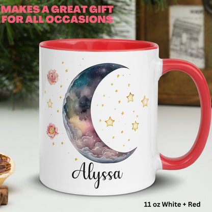 Personalized Moon Mug, Celestial Moon, Moon and Stars Coffee Mug, Witchy Gift - Zehnaria - BIRTHDAY & ZODIAC - Mugs