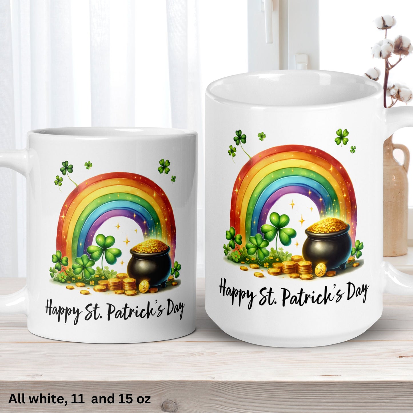 Personalized St Patricks Day Gifts, Rainbow Mug, Irish Coffee Mug, Saint Patricks Day, Shamrock Clover, Good Luck Mug, Holiday Gift, 1456 - Zehnaria - MORE HOLIDAYS & SEASONS - Mugs