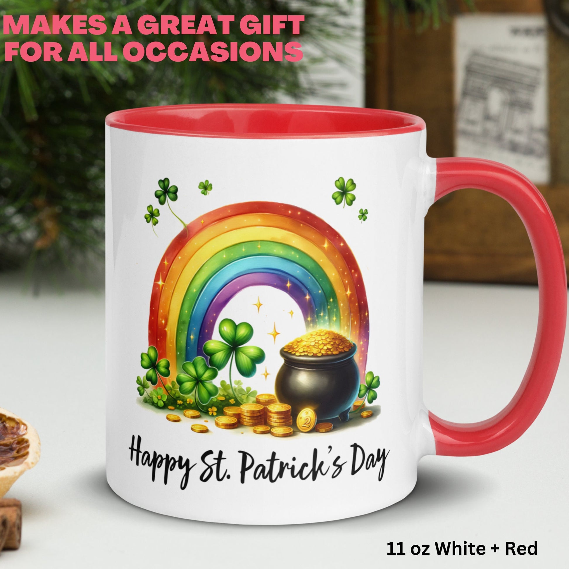 Personalized St Patricks Day Gifts, Rainbow Mug, Irish Coffee Mug, Saint Patricks Day, Shamrock Clover, Good Luck Mug, Holiday Gift, 1456 - Zehnaria - MORE HOLIDAYS & SEASONS - Mugs