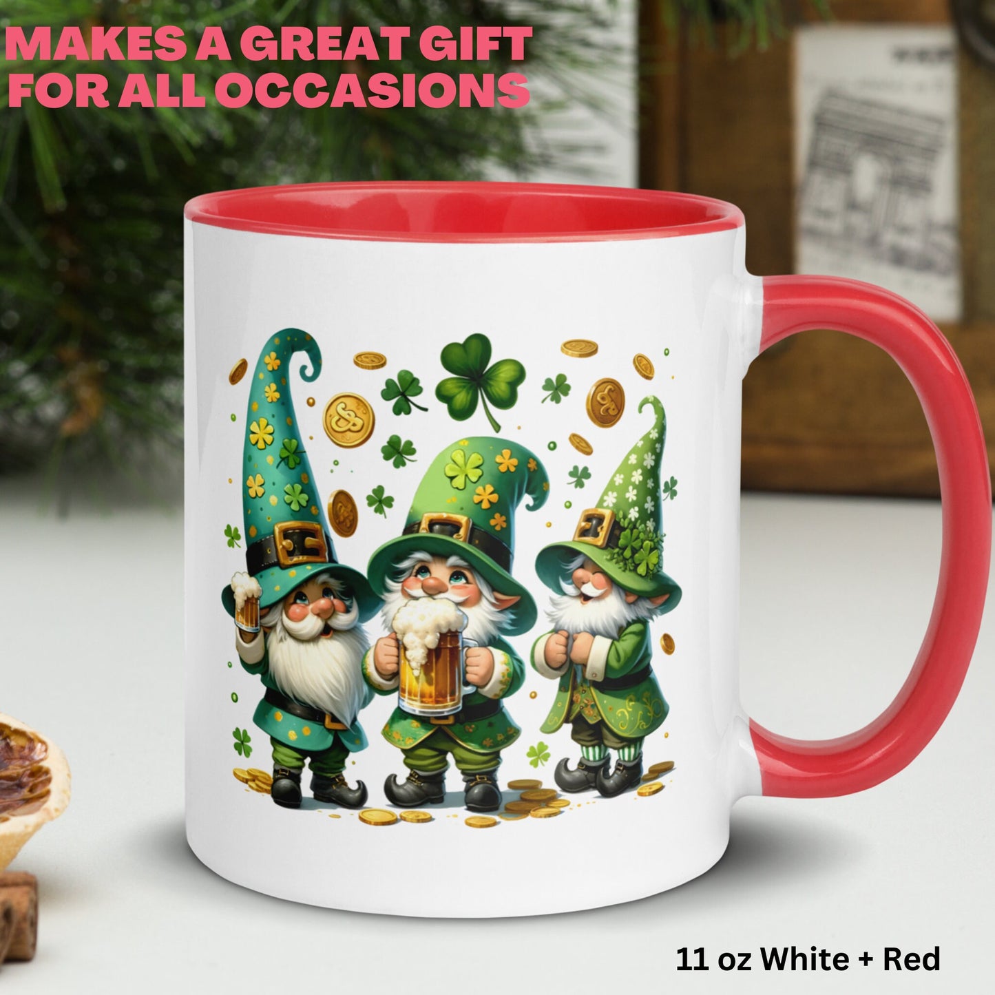 Garden Gnome Mug, St Patricks Day Gifts, Irish Coffee Mug, Saint Patricks Day Gnomes, Shamrock Clover, Good Luck Mug, Holiday Gift, 1439 - Zehnaria - MORE HOLIDAYS & SEASONS - Mugs