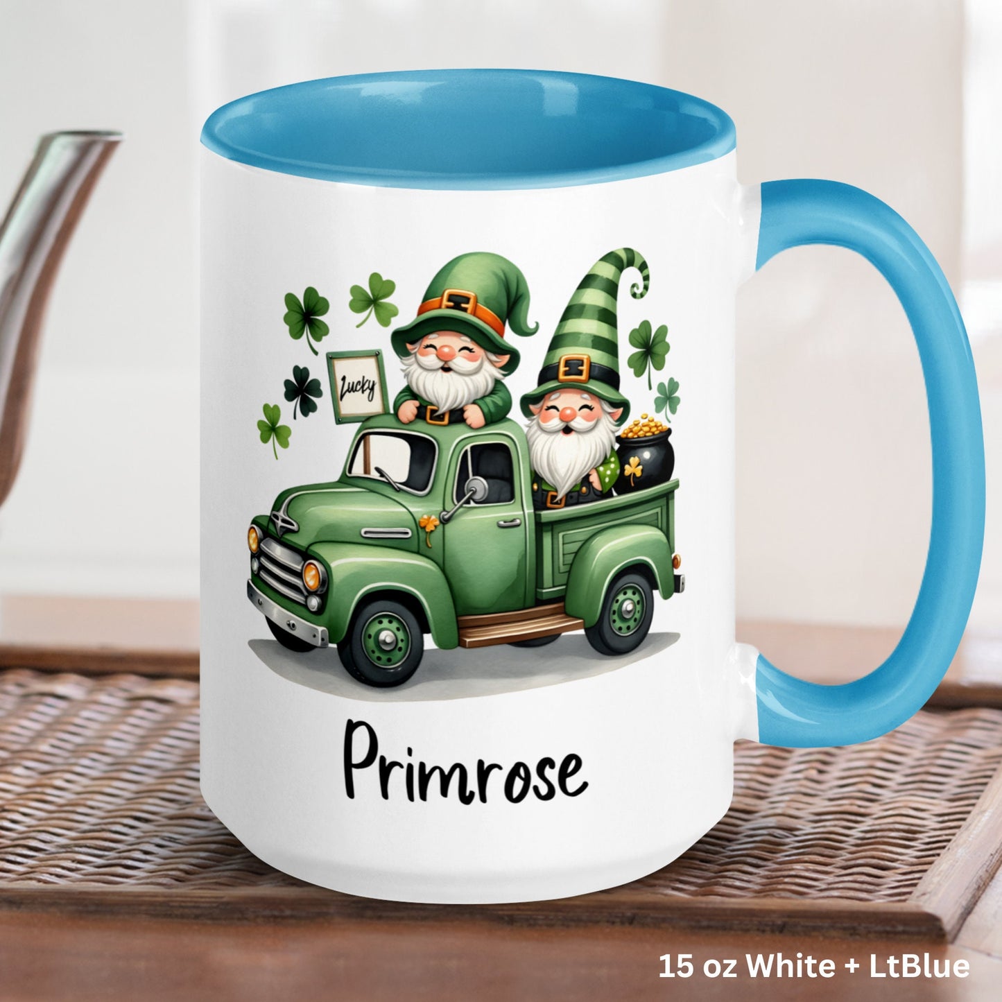 Garden Gnome Mug, Personalized Gift, St Patricks Day Gifts, Irish Coffee Mug, Saint Patricks Day Gnomes, Shamrock Farm Truck, Good Luck 1437 - Zehnaria - MORE HOLIDAYS & SEASONS - Mugs