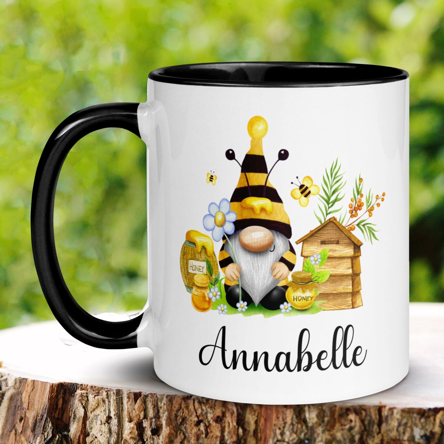 Gnome Mug, Personalized Gift, Honey Bee Mug, Bee Gnome - Zehnaria - MORE HOLIDAYS & SEASONS - Mugs