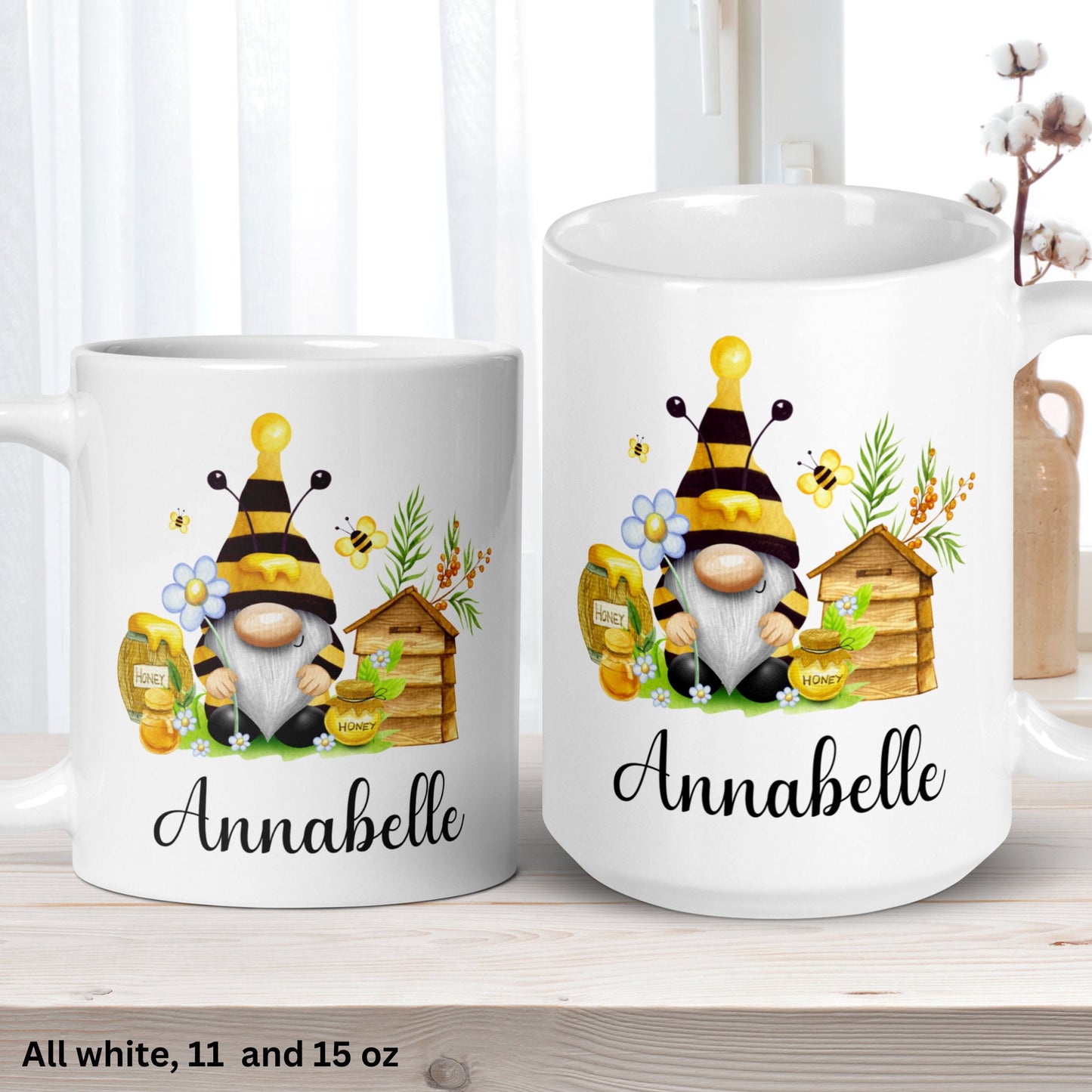 Gnome Mug, Personalized Gift, Honey Bee Mug, Bee Gnome - Zehnaria - MORE HOLIDAYS & SEASONS - Mugs