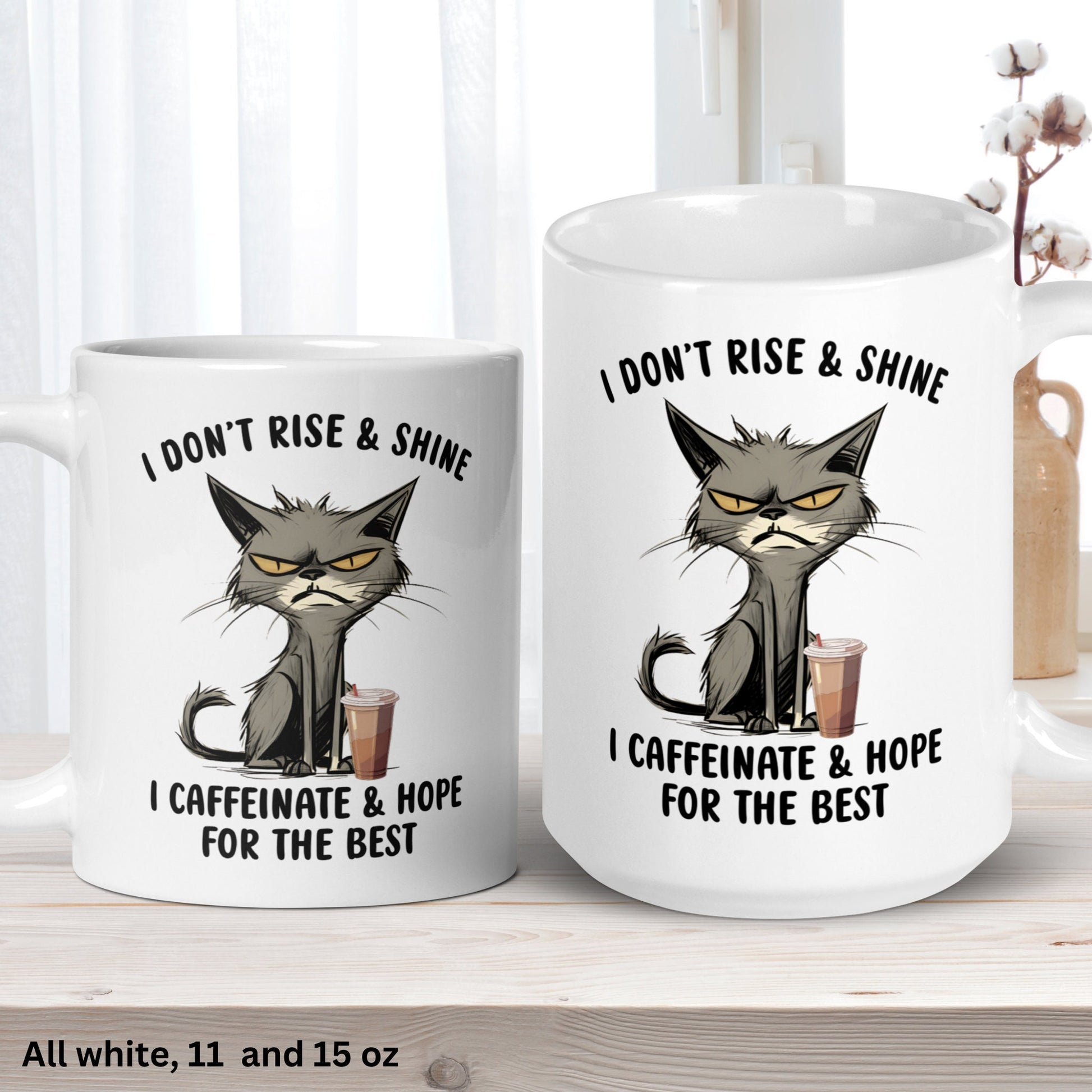 Cat Mug, Cat Gifts, Cat Lover Gift, I Don't Rise & Shine I Caffeinate And Hope For The Best Mug - Zehnaria - FUNNY HUMOR - Mugs