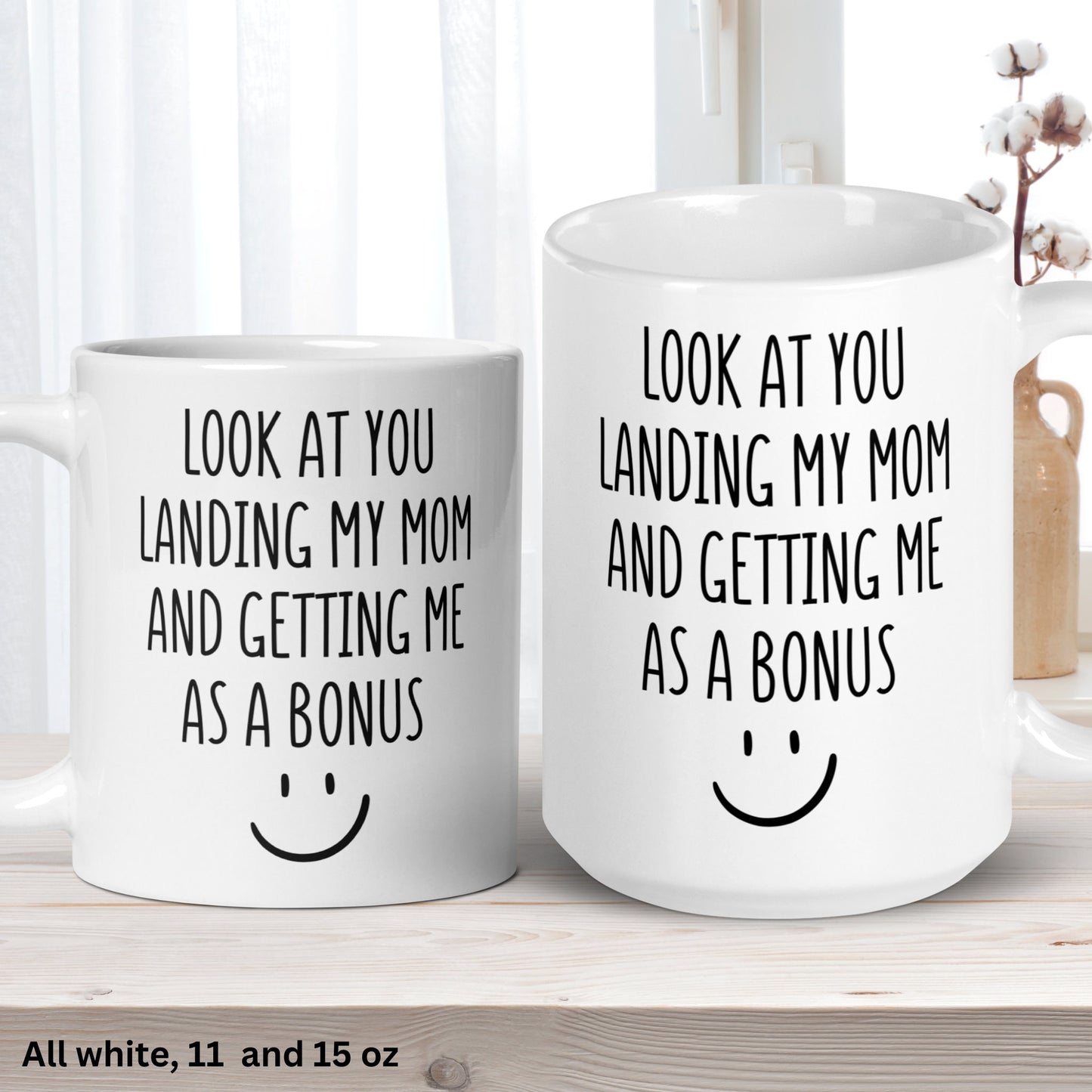 Bonus Dad Mug, Mug for Step Dad, Look At You Landing My Mom, Fathers Day Gift - Zehnaria - FAMILY & FRIENDS - Mugs