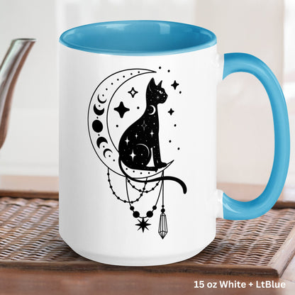 Black Cat Coffee Mug, Witchy Gifts, Mystic Moon Mug, Mystic Cat Mug - Zehnaria - PETS & ANIMALS - Mugs