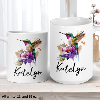 Personalized Hummingbird Mug, Bird Mug, Personalized Gift, Orchid Mug - Zehnaria - PETS & ANIMALS - Mugs