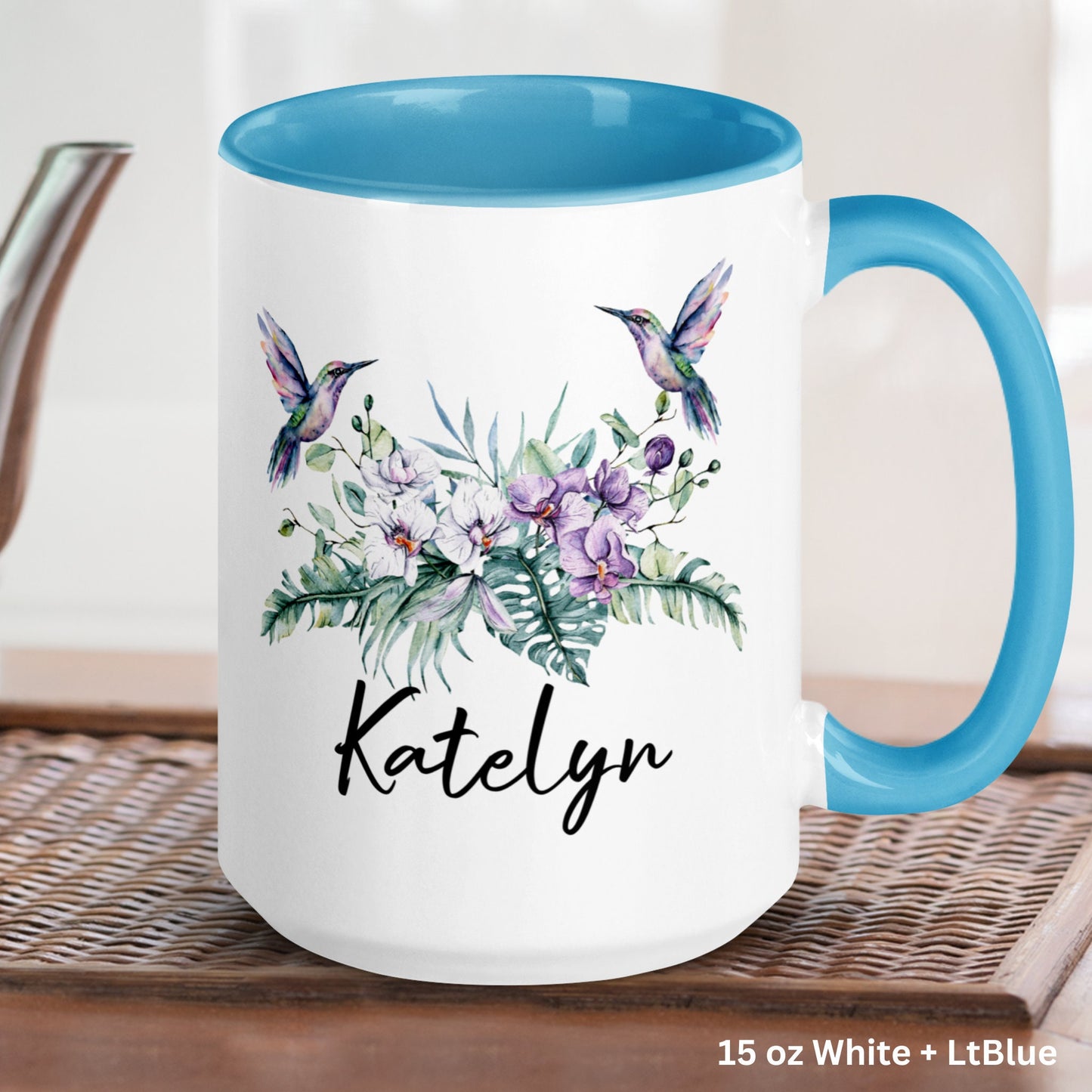 Humming Bird Mug, Personalized Gift, Orchid Wild Flower Mug, Name Mug - Zehnaria - PETS & ANIMALS - Mugs