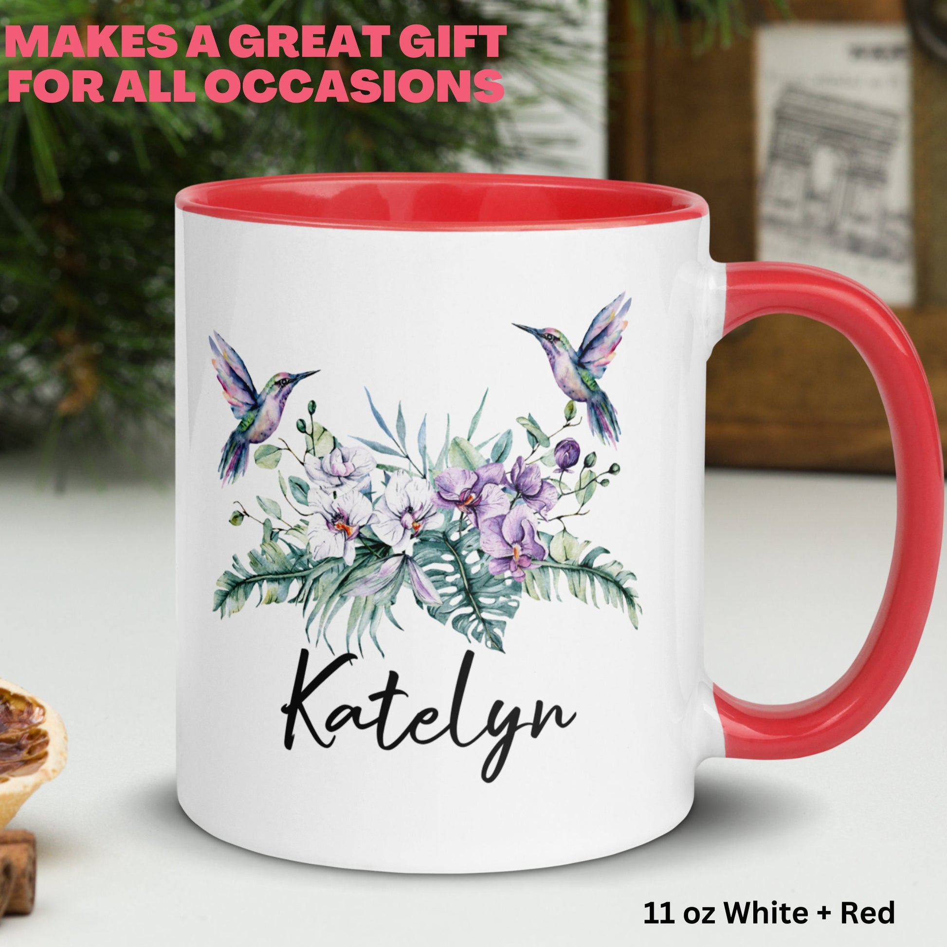 Humming Bird Mug, Personalized Gift, Orchid Wild Flower Mug, Name Mug - Zehnaria - PETS & ANIMALS - Mugs