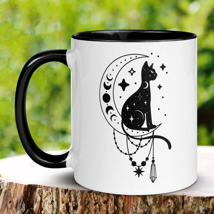 Black Cat Coffee Mug, Witchy Gifts, Mystic Moon Mug, Mystic Cat Mug - Zehnaria - PETS & ANIMALS - Mugs