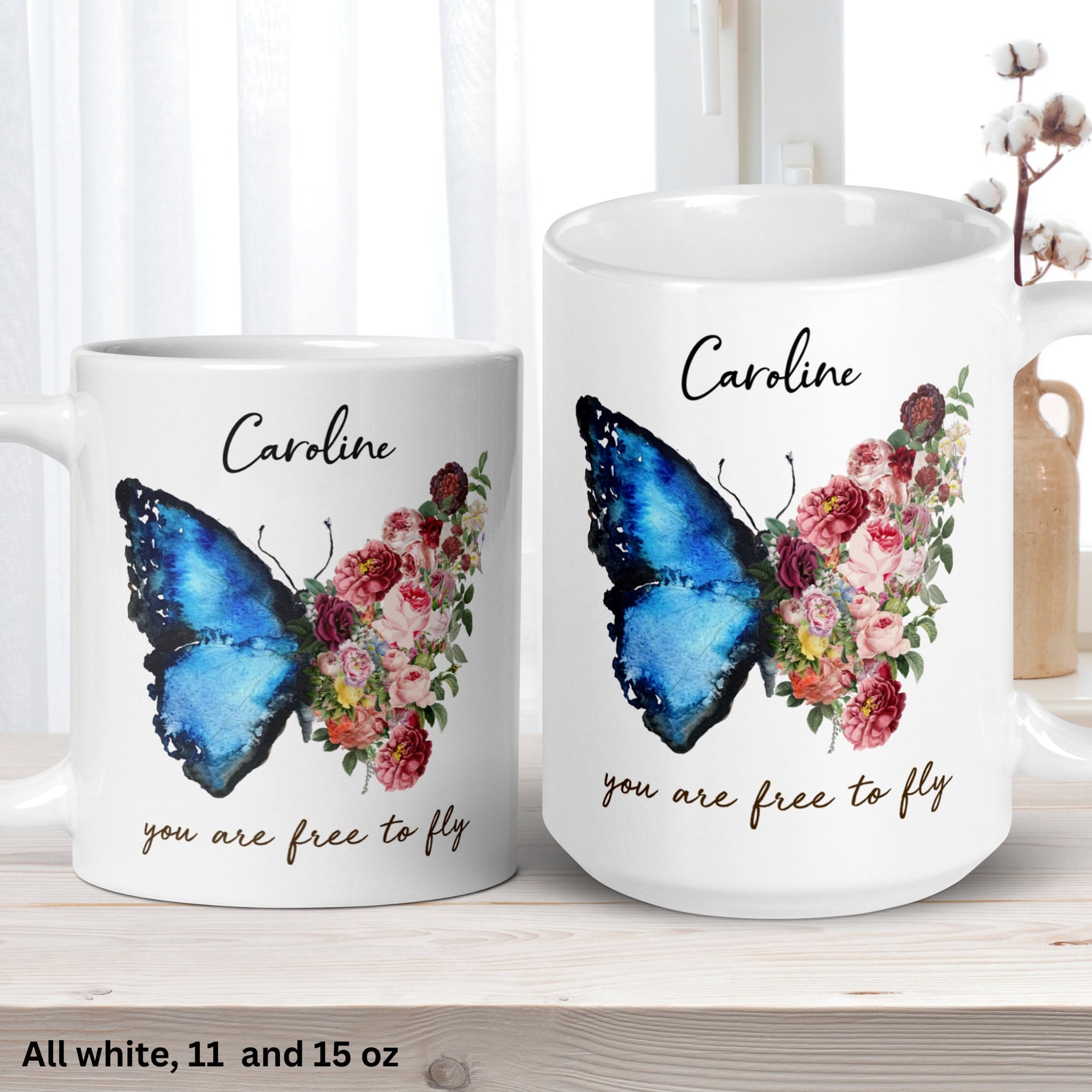 Personalized Butterfly Mug, Custom Mug, Name Mug, Butterfly Coffee Mug - Zehnaria - PETS & ANIMALS - Mugs