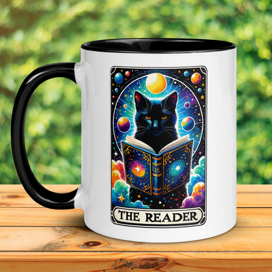 Celestial Cat Tarot Card, The Reader, Black Cat Tarot Card Mug, Funny Coffee Mug - Zehnaria - MYSTICAL - Mugs