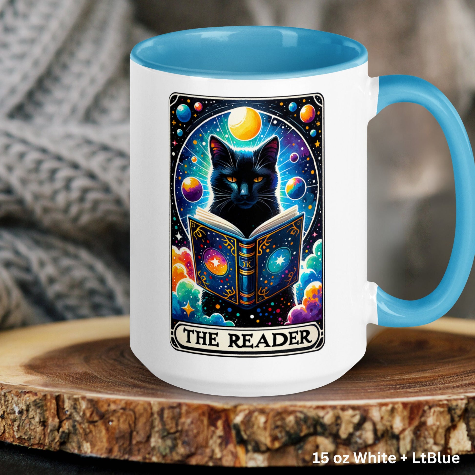 Celestial Cat Tarot Card, The Reader, Black Cat Tarot Card Mug, Funny Coffee Mug - Zehnaria - MYSTICAL - Mugs