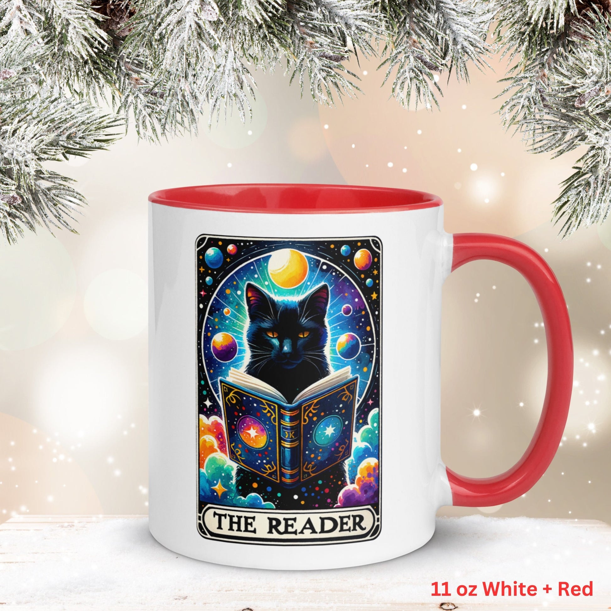 Celestial Cat Tarot Card, The Reader, Black Cat Tarot Card Mug, Funny Coffee Mug - Zehnaria - MYSTICAL - Mugs