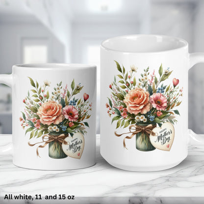 Happy Mothers Day, Floral Bouquet, Mothers Day Gifts, Mom Coffee Mug - Zehnaria - MORE HOLIDAYS & SEASONS - Mugs