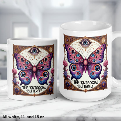 The Antisocial Butterfly Tarot Card, Skeleton Coffee Mug, Funny Witchy Mug, Halloween Gifts - Zehnaria - MYSTICAL - Mugs