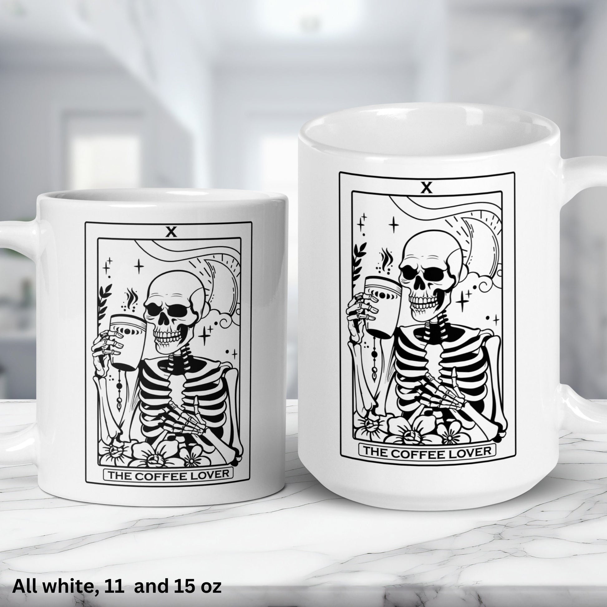 The Coffee Lover Tarot Card, Occult Skeleton Mug, Witchy Mug, Funny Coffee Mug - Zehnaria - MYSTICAL - Mugs