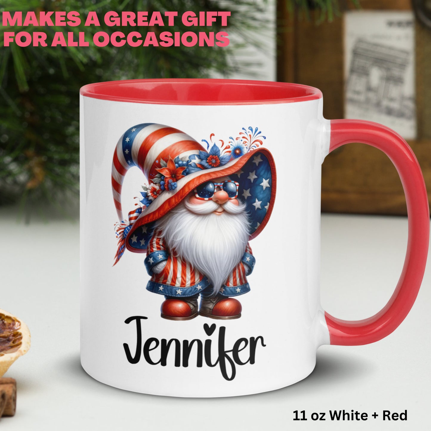 4th of July Gnome Mug, Personalized Garden Gnome, Memorial Day Mug, Patriotic Mug - Zehnaria - MORE HOLIDAYS & SEASONS - Mugs