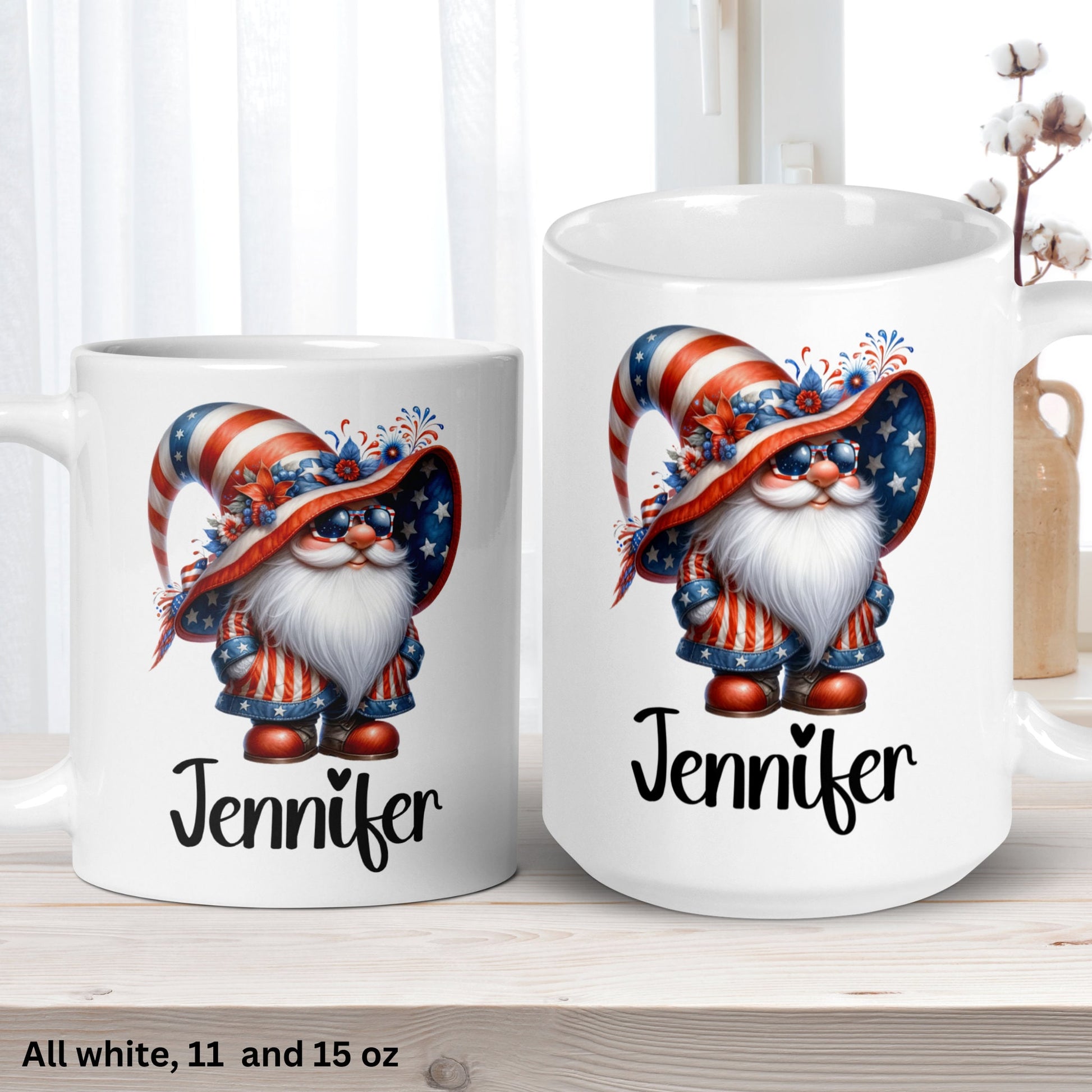 4th of July Gnome Mug, Personalized Garden Gnome, Memorial Day Mug, Patriotic Mug - Zehnaria - MORE HOLIDAYS & SEASONS - Mugs