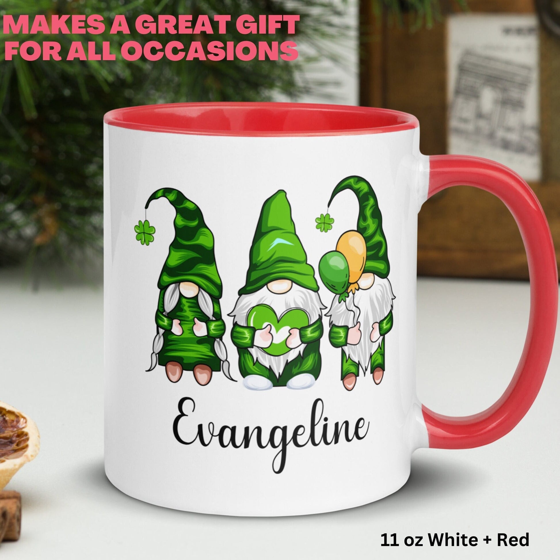 Garden Gnome Mug, Personalized Gift, St Patricks Day Gifts, Name Mug - Zehnaria - MORE HOLIDAYS & SEASONS - Mugs