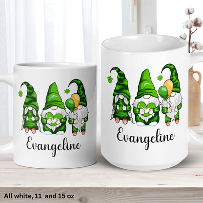 Garden Gnome Mug, Personalized Gift, St Patricks Day Gifts, Name Mug - Zehnaria - MORE HOLIDAYS & SEASONS - Mugs