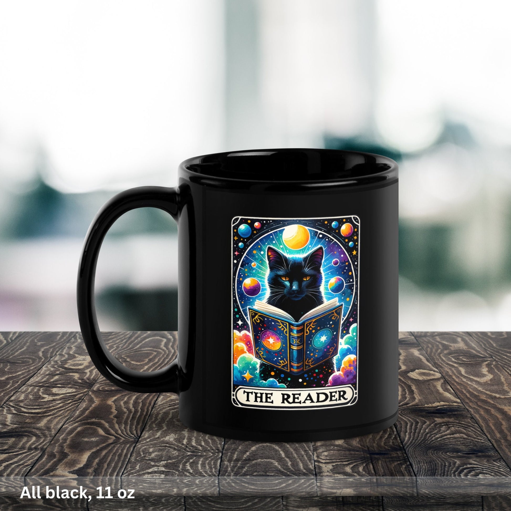 Celestial Cat Tarot Card, The Reader, Black Cat Tarot Card Mug, Funny Coffee Mug - Zehnaria - MYSTICAL - Mugs