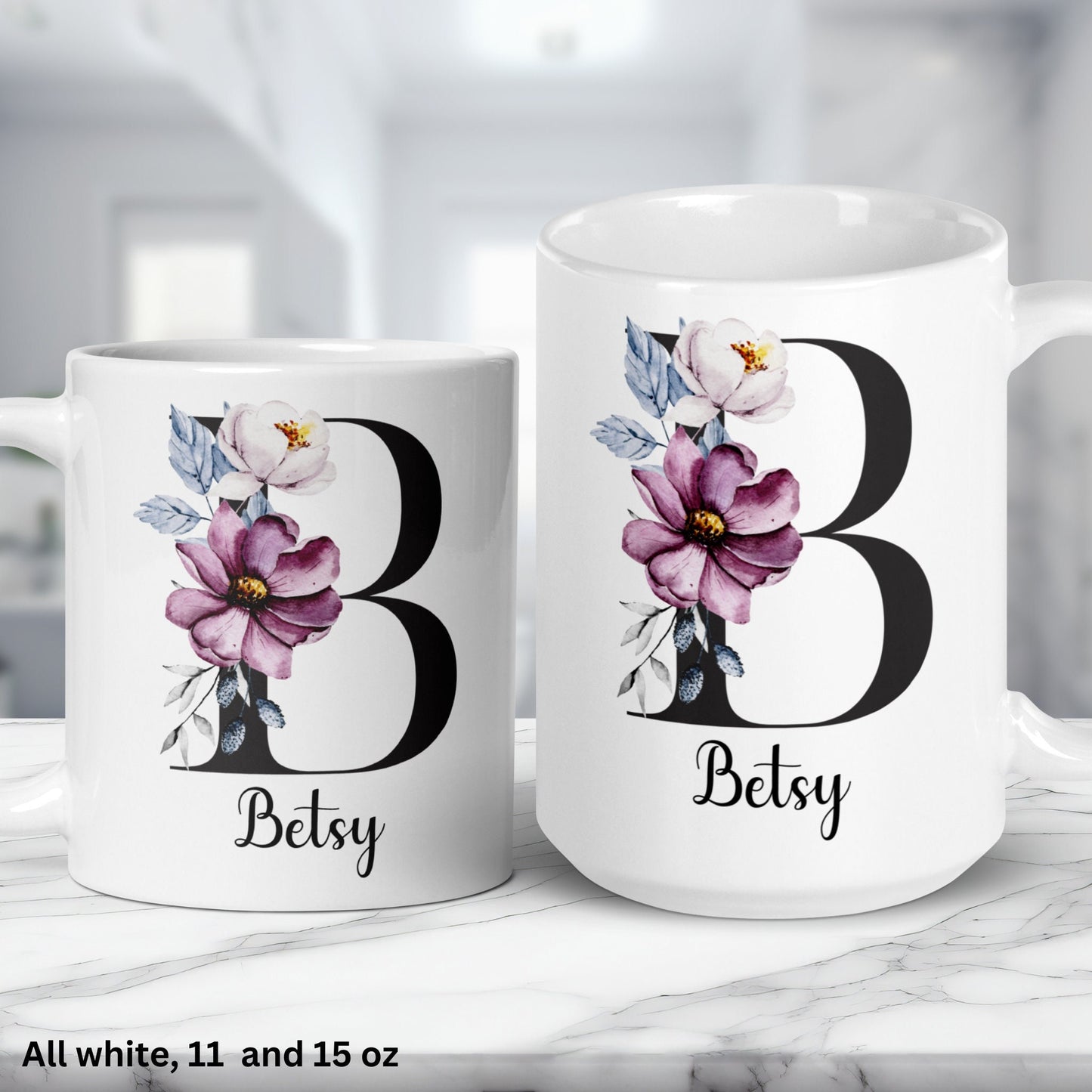 Monogram Name Mug, Personalized Gift, Initial Letter Mug, Mothers Day Gifts - Zehnaria - ALL PERSONALIZED - Mugs