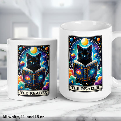 Celestial Cat Tarot Card, The Reader, Black Cat Tarot Card Mug, Funny Coffee Mug - Zehnaria - MYSTICAL - Mugs