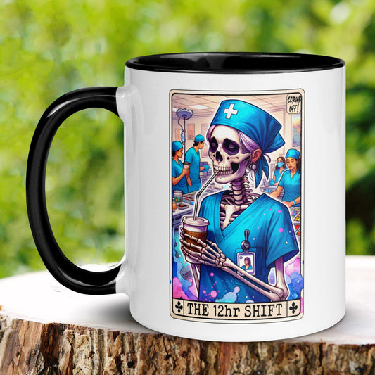 The 12hr Shift, Nurse Tarot Card Mug, Funny Coffee Mug, Skeleton Mug - Zehnaria - MYSTICAL - Mugs