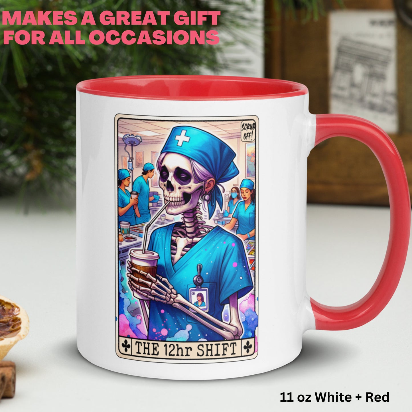 The 12hr Shift, Nurse Tarot Card Mug, Funny Coffee Mug, Skeleton Mug - Zehnaria - MYSTICAL - Mugs