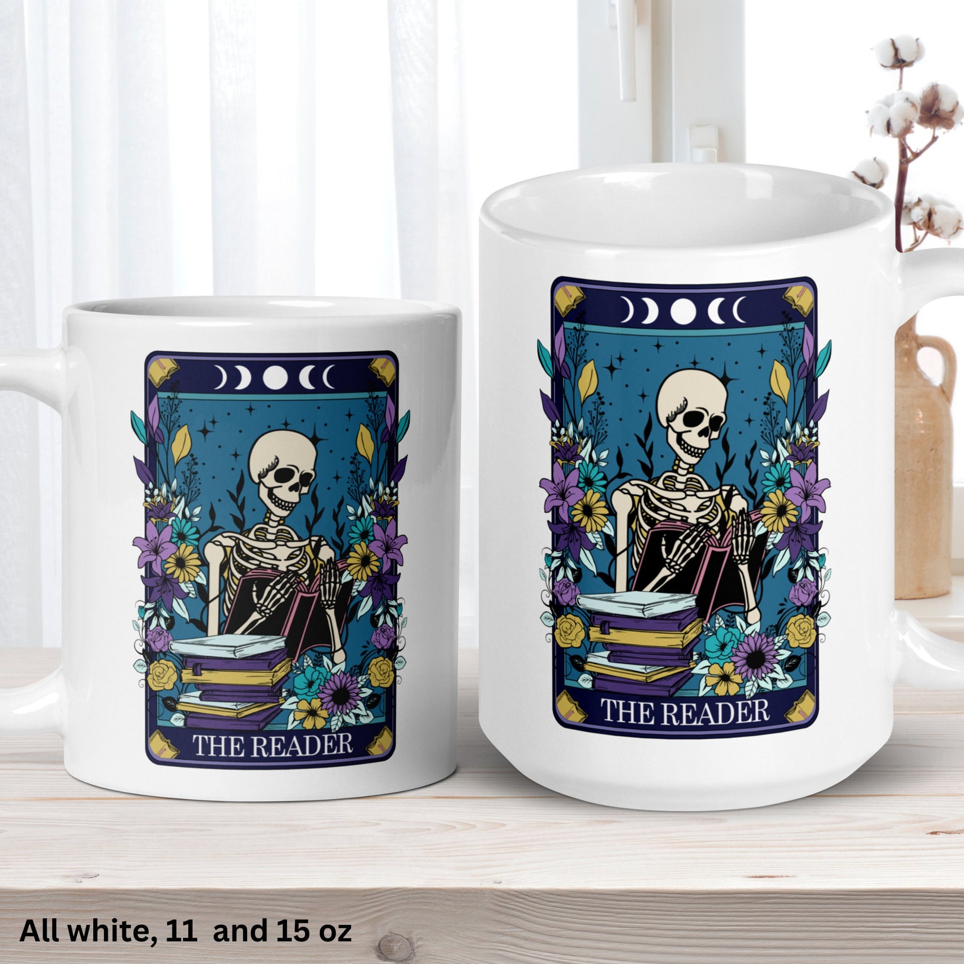 The Reader, Skeleton Tarot Card Mug, Funny Coffee Mug, Skeleton Mug - Zehnaria - MYSTICAL - Mugs