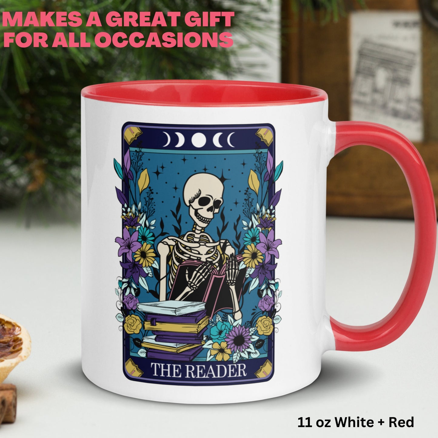 The Reader, Skeleton Tarot Card Mug, Funny Coffee Mug, Skeleton Mug - Zehnaria - MYSTICAL - Mugs