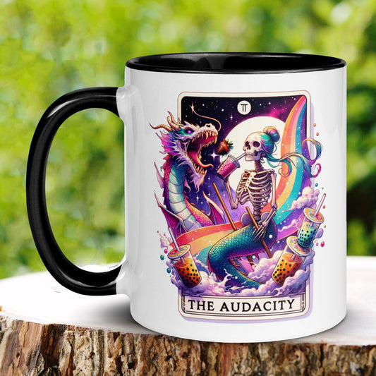 The Audacity Tarot Card, Occult Skeleton Coffee Mug, Dragon Tarot, Witchy Mug - Zehnaria - MYSTICAL - Mugs