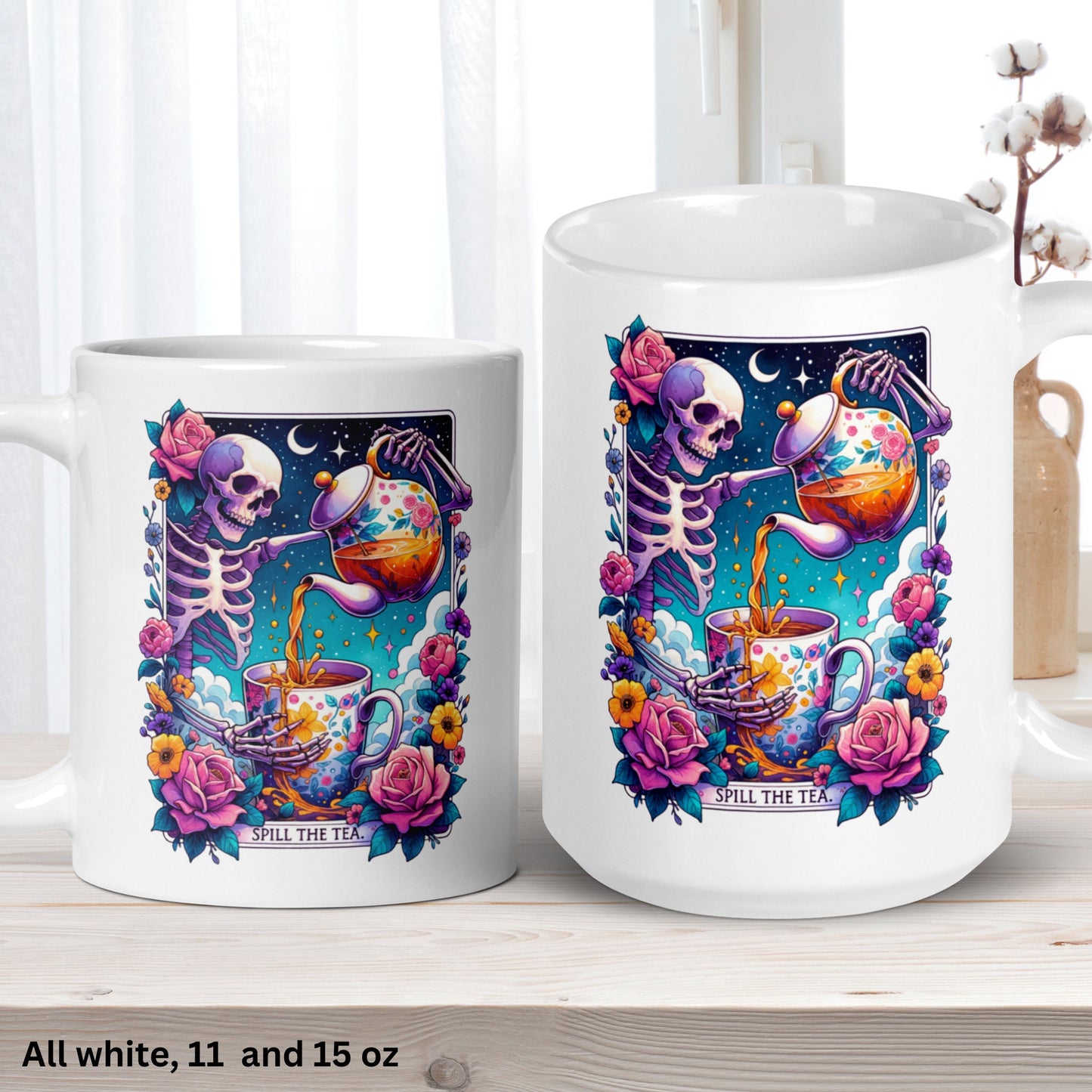 Spill The Tea, Tarot Card Mug, Funny Coffee Mug, Skeleton Mug - Zehnaria - MYSTICAL - Mugs