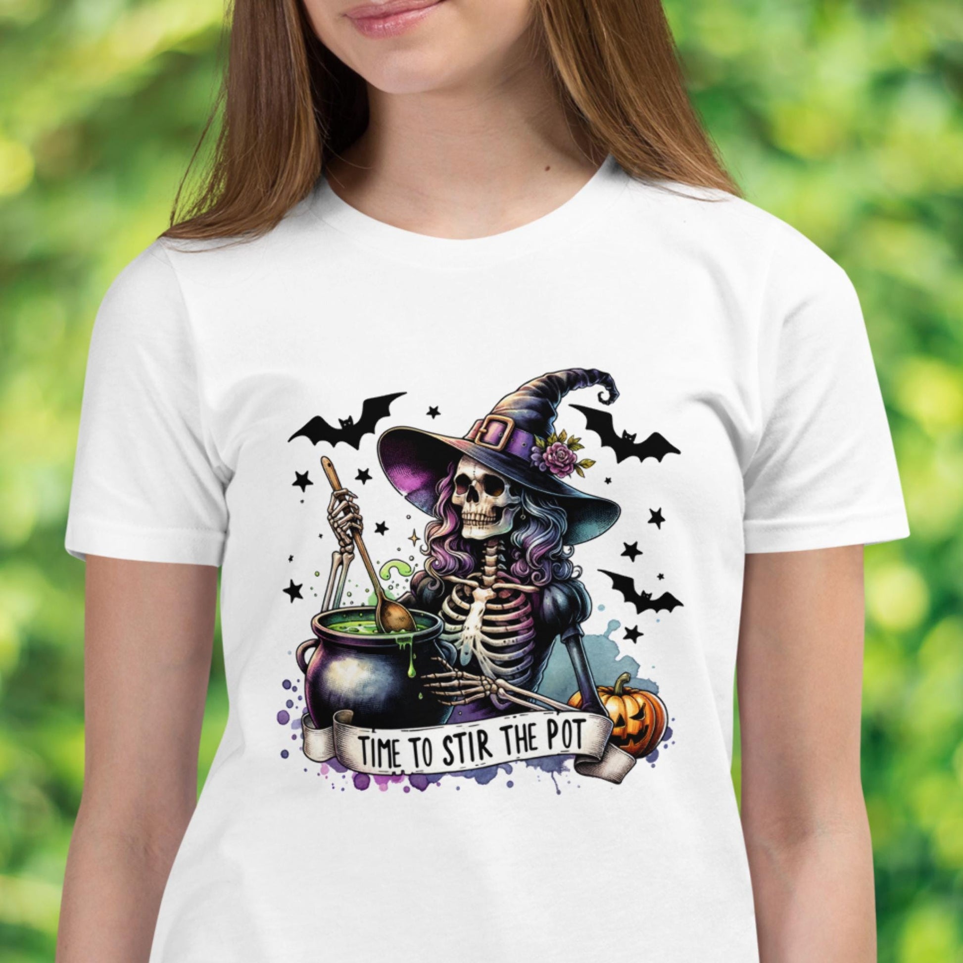 Time To Stir The Pot, Funny Halloween Shirt, Skeleton Shirt, Witch Gift - Zehnaria - - T-shirts